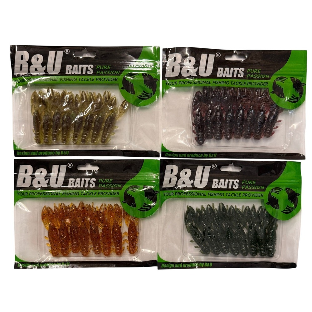 Set of 4 (8 pcs Each) B&U Soft Plastic Floating Craw Baits Bass Fishing Lures